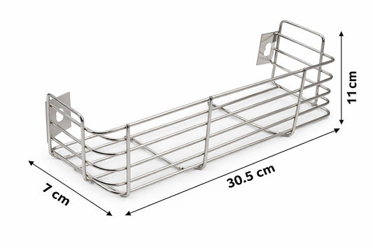 Stainless Steel Bathroom Shelf| Bathroom Organizer| Kitchen Shelves| Ergonomic Design| Multipurpose Wall Mounted Storage Rack for Shampoo, Soap & Toiletries| Rust-Resistant & Durable | Size 02