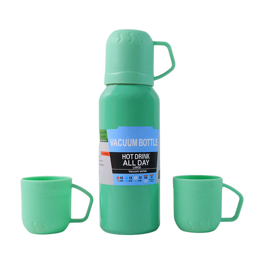 Green Vacuum Flask Set Stainless Steel Thermos With 3 Cups Approx 500ml