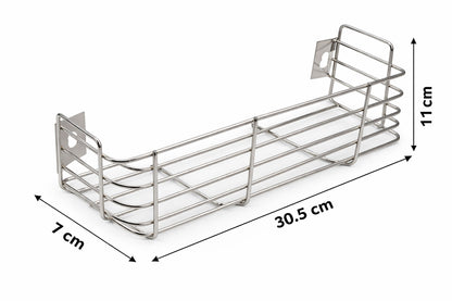 Stainless Steel Bathroom Shelf| Bathroom Organizer| Kitchen Shelves| Ergonomic Design| Multipurpose Wall Mounted Storage Rack for Shampoo, Soap & Toiletries| Rust-Resistant & Durable | Size 02