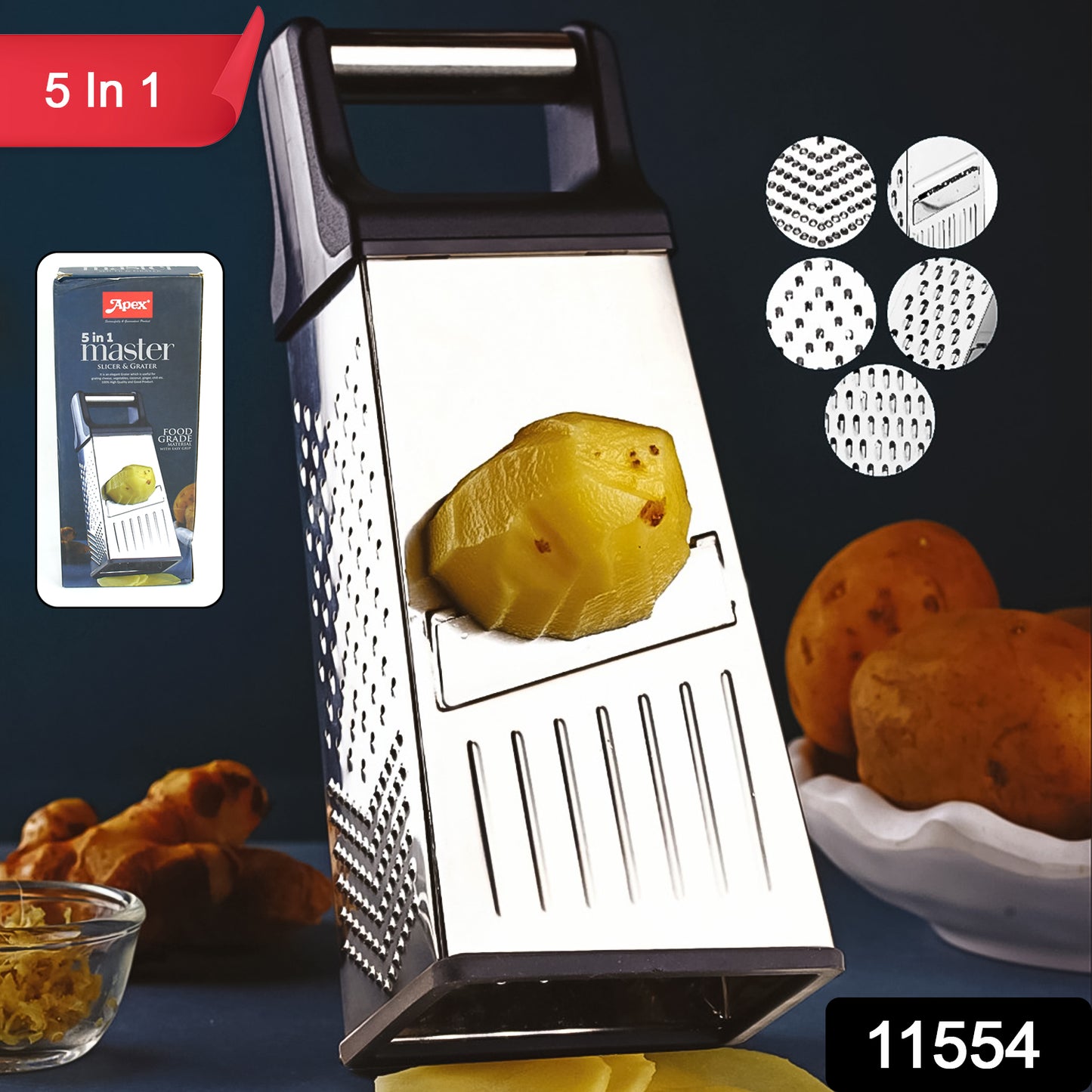 Apex 5-in-1 Master Stainless Steel Multipurpose Slicer And Grater