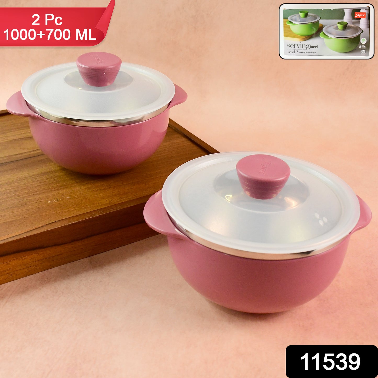 Apex Premium Plastic Serving Bowl Set With Lids (2 Pc)